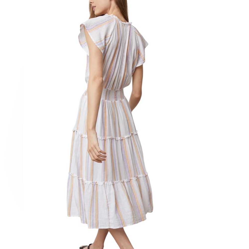Rails Amelia Linen Blend Midi Dress in Merida Stripe Soft White Size S - Picture 3 of 14